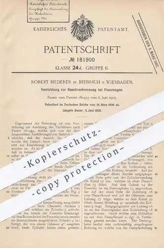 original Patent - Robert Mederer , Biebrich / Wiesbaden , 1906 , Rauchverbrennung bei Feuerung | Heizung , Gas , Ofen !!