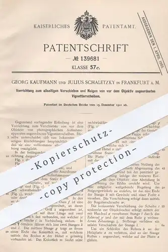 original Patent - Georg Kaufmann | Julius Schaletzky , Frankfurt , 1901 , Vignettierscheibe vor dem Objektiv | Fotograf