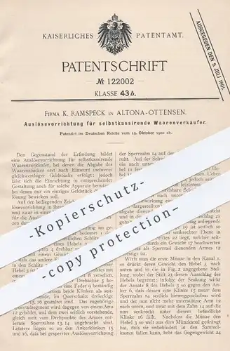 original Patent - K. Ramspeck , Hamburg / Altona Ottensen , 1900 , Warenverkäufer mit Münzeinwurf | Automat , Kasse