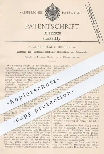 original Patent - August Riecke , Dresden , 1900 , Herst. von Schokoladen - Hohlkörper | Schokolade , Pralinen , Kakao