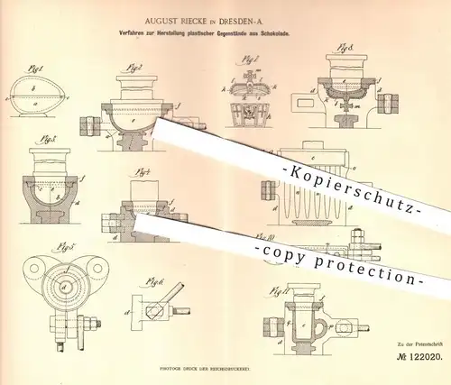 original Patent - August Riecke , Dresden , 1900 , Herst. von Schokoladen - Hohlkörper | Schokolade , Pralinen , Kakao