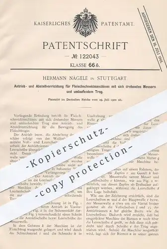 original Patent - Hermann Nägele , Stuttgart , 1900 , Antrieb für Fleischschneidemaschinen | Fleisch - Schneidemaschine