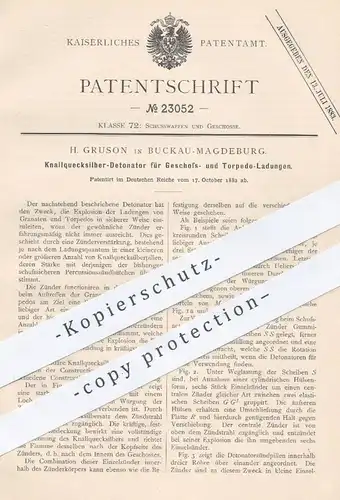 original Patent - H. Gruson , Magdeburg / Buckau , 1882 , Knallquecksilber - Detonator für Geschosse und Torpedo !!