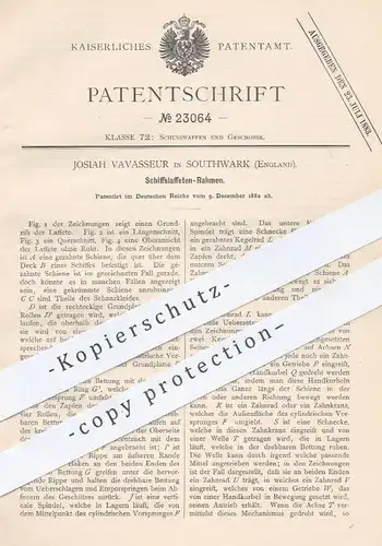 original Patent - Josiah Vavasseur , Southwark , England , 1882 , Schiffslaffeten - Rahmen | Waffe , Laffete , Gewehr