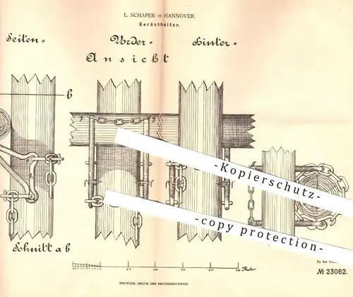 original Patent - L. Schaper , Hannover , 1882 , Gerüsthalter | Gerüstbau , Baugerüst , Gerüst , Gerüstbauer , Bau