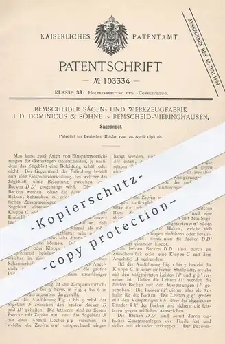 original Patent - Sägen- & Werkzeugfabrik J. D. Dominicus & Söhne , Remscheid , 1898 , Sägeangel | Säge , Gatter !!