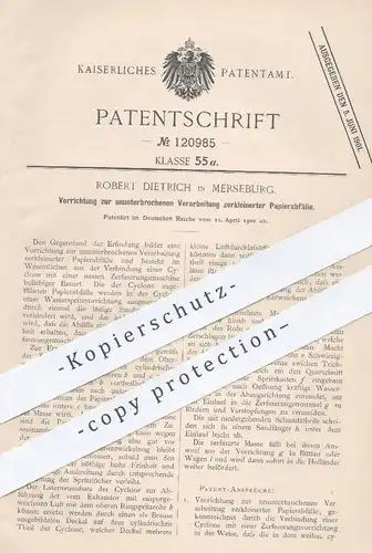 original Patent - Robert Dietrich , Merseburg , 1900 , Verarbeitung zerkleinerter Papierabfälle | Papier , Zyklone !!