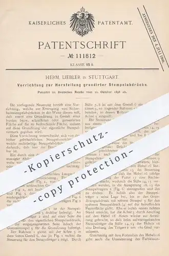 original Patent - Herm. Liebler , Stuttgart 1898 , Herstellung grundierter Stempelabdrücke | Stempel , Druck , Buchdruck
