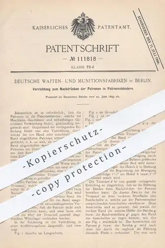 original Patent - Deutsche Waffen- u. Munitionsfabriken , Berlin , 1899 , Patronen m Patronenband | Waffen , Gewehr !!