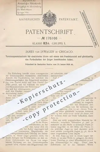 original Patent - James van Inwagen , Chicago , 1904 , Torsionspendelantrieb für elektrische Uhren | Uhr , Uhrmacher !!