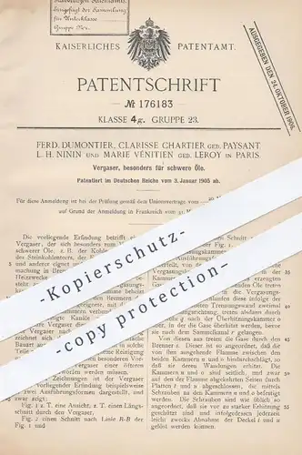 original Patent - F. Dumontier , Clarisse Chartier / Paysant , L. H. Ninin , M. Vénitien / Leroy , Paris , Öl - Vergaser