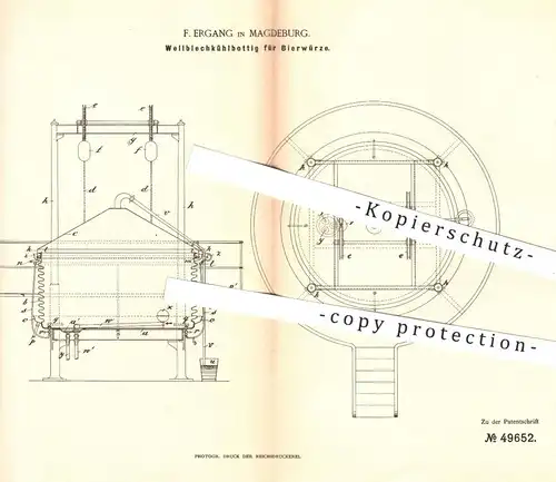 original Patent - F. Ergang , Magdeburg , 1889 , Kühlbottig aus Wellblech für Bierwürze | Kühlung , Bier , Brauerei !!