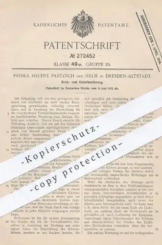 original Patent - Priska Helene Partzsch / Helm , Dresden / Altstadt , 1912 , Dreh- u. Hobelwerkzeug | Hobel , Tischler