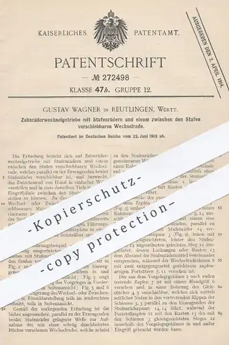 original Patent - Gustav Wagner , Reutlingen , 1913 , Zahnräderwechselgetriebe mit Stufenrädern | Getriebe , Motor !!