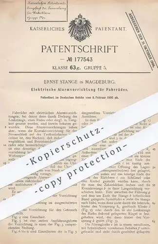 original Patent - Ernst Stange , Magdeburg , 1905 , Elektrische Alarmvorrichtung für Fahrräder | Fahrrad , Alarm !!
