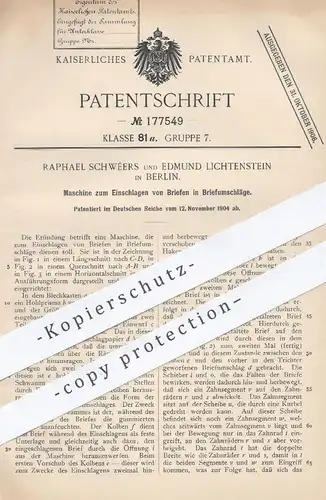 original Patent - Raphael Schwéers | E. Lichtenstein , Berlin , 1904 , Einschlagen von Brief in Briefumschlag | Kuvert !