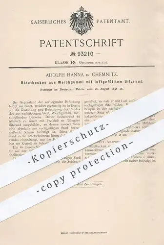 original Patent - Adolph Hanna , Chemnitz , 1896 , Bidetbecken aus Weichgummi | Bidet , WC , Hygiene , Bad , Becken !!