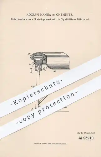 original Patent - Adolph Hanna , Chemnitz , 1896 , Bidetbecken aus Weichgummi | Bidet , WC , Hygiene , Bad , Becken !!