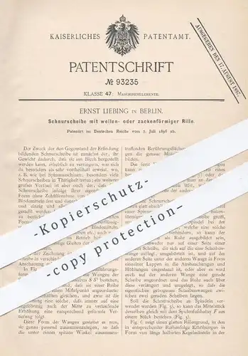 original Patent - Ernst Liebing , Berlin , 1896 , Schnurscheibe mit wellen- oder zackenförmiger Rille | Spinnmaschine