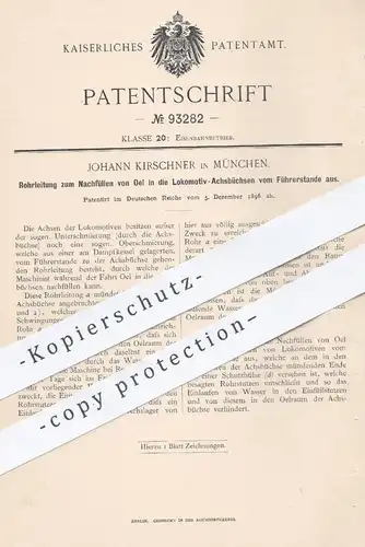 original Patent - Johann Kirschner , München , 1896 , Rohrleitung zum Nachfüllen von Öl in Achsbüchsen der Lokomotive !!