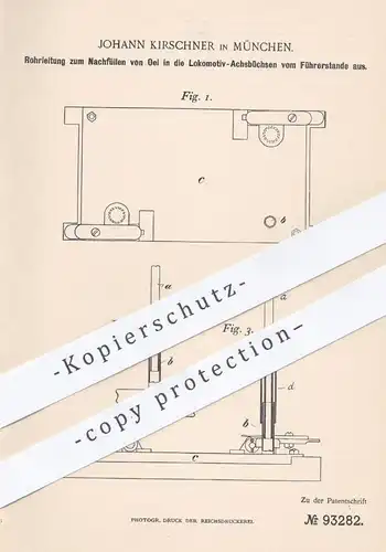 original Patent - Johann Kirschner , München , 1896 , Rohrleitung zum Nachfüllen von Öl in Achsbüchsen der Lokomotive !!