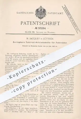 original Patent - H. Jacquet , Lüttich , 1896 , Fahrrad - Antriebskette für Fahrräder | Fahrradkette , Antrieb , Kette