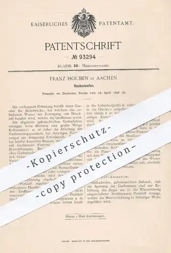 original Patent - Franz Houben , Aachen , 1896 , Gasbadeofen | Gas - Badeofen , Ofen , Öfen , Heizung , Ofenbauer !!