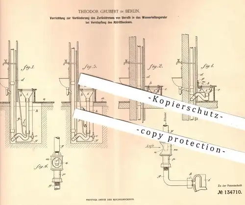 original Patent - Theodor Grubert , Berlin , 1900 , Verstopfung bei Abtrittbecken | Wasserleitung , Klärgrube , Sanitär