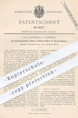 original Patent - J. G. A. Donneley , Hamburg , 1886 , Wände aus Röhren für Wasserrohrkessel | Kessel , Dampfkessel !!