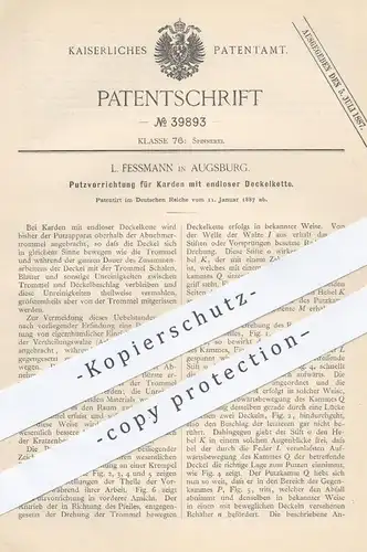 original Patent - L. Fessmann , Augsburg , 1887 , Putzvorrichtung für Karden | Spinnmaschine , Spinnen , Spinnrad !!