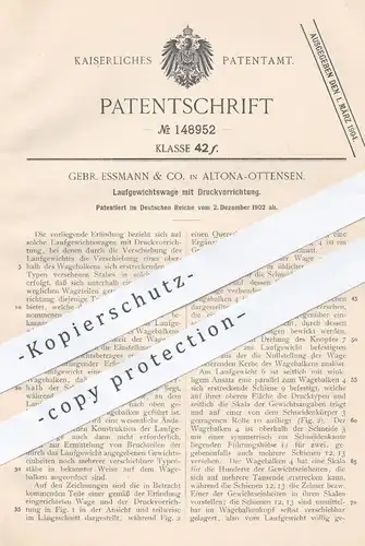 original Patent - Gebr. Essmann & Co. , Hamburg Altona Ottensen , 1902 , Laufgewichtswaage | Waage , Wiegen , Gewicht