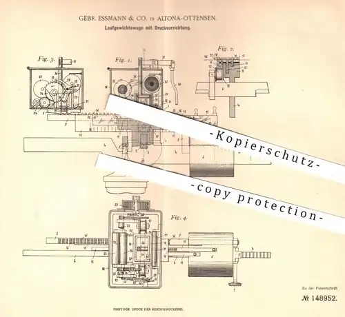 original Patent - Gebr. Essmann & Co. , Hamburg Altona Ottensen , 1902 , Laufgewichtswaage | Waage , Wiegen , Gewicht