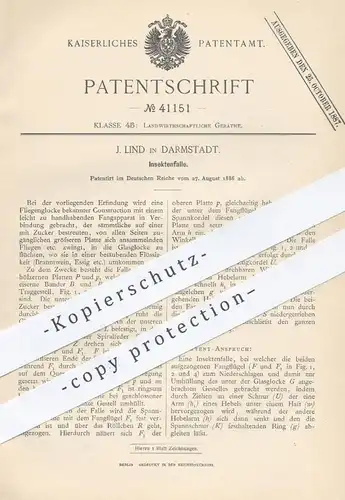 original Patent - J. Lind , Darmstadt , 1886 , Insektenfalle | Insekten - Falle , Schädlingsbekämpfung , Fliegenfalle !