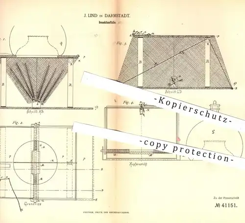 original Patent - J. Lind , Darmstadt , 1886 , Insektenfalle | Insekten - Falle , Schädlingsbekämpfung , Fliegenfalle !