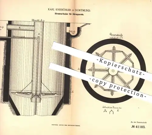 original Patent - Karl Kniebühler , Dortmund , 1887 , Stromverteiler für Klärapparate | Brunnen , Klärgrube , Wasser !!