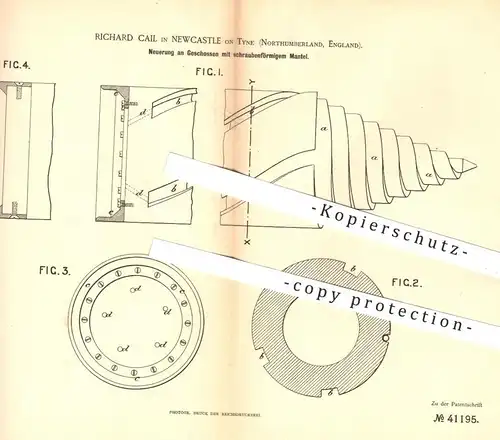 original Patent - Richard Cail , Newcastle on Tyne , Northumberland , England , 1887 , Geschoss | Waffen , Revolver !!