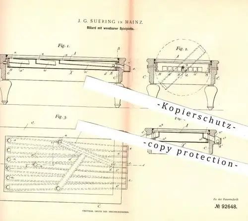 original Patent - J. G. Suering , Mainz , 1896 , Billard mit wendbarer Spielplatte | Billardtisch , Sport , Pool , Tisch
