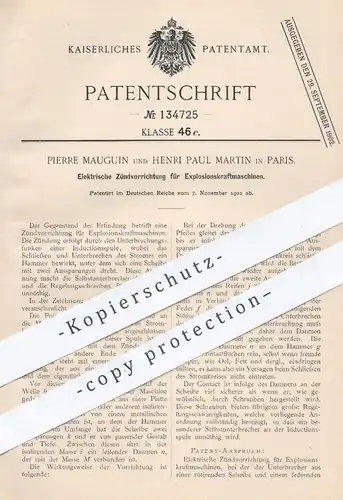 original Patent - Pierre Mauguin , Henri Paul Martin , Paris , 1901 , Elektrische Zündung für Motoren | Motor , Gasmotor
