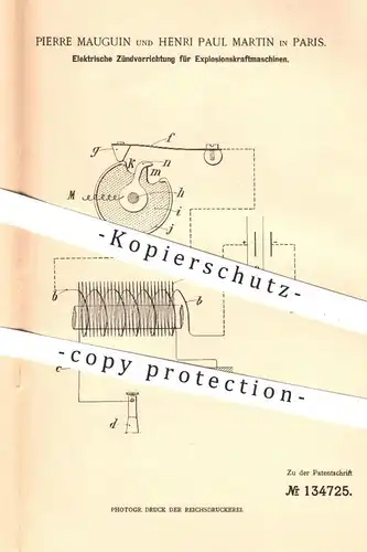 original Patent - Pierre Mauguin , Henri Paul Martin , Paris , 1901 , Elektrische Zündung für Motoren | Motor , Gasmotor