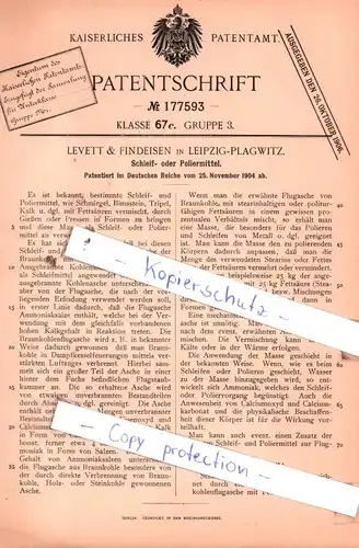 original Patent - Levett & Findeisen in Leipzig-Plagwitz , 1904 , Schleif- oder Poliermittel !!!