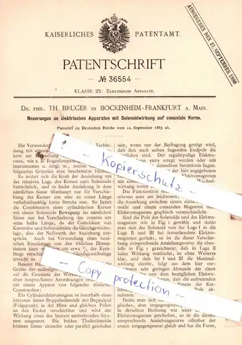 original Patent - Dr. phil. Th. Bruger in Bockenheim-Frankfurt a. Main , 1885 , Elektrische Apparate !!!