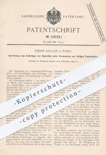 original Patent - Pierre Aiguier , Paris , 1899 , Anfertigen von Zigaretten mit Papierhülsen | Rauchen , Tabak , Zigarre