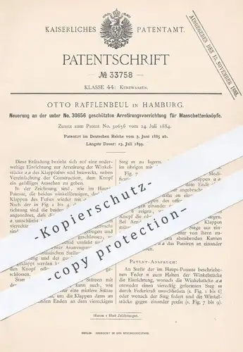 original Patent - Otto Rafflenbeul , Hamburg , 1885 , Arretierung für Manschettenknöpfe | Knopf , Knöpfe , Schneiderei !