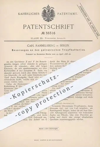original Patent - Carl Rammelsberg , Berlin , 1886 , galvanische Tropfbatterien | Chromsäure - Batterie , Batterien !!