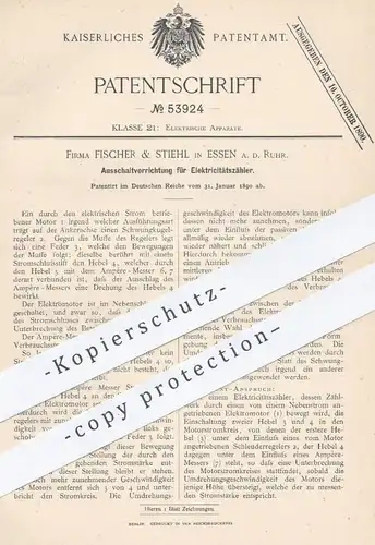 original Patent - Fischer & Stiehl , Essen , 1890 , Ausschaltvorrichtung für Elektrizitätszähler | Strom , Schalter !!