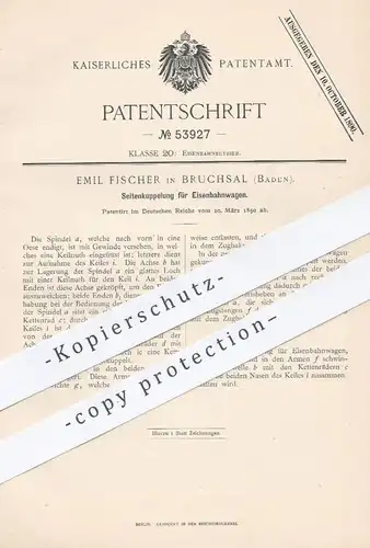 original Patent - Emil Fischer , Bruchsal , 1890 , Seitenkupplung für Eisenbahnen | Eisenbahn , Kupplung , Lokomotive !!