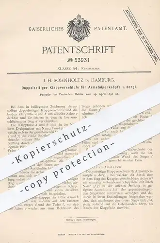 original Patent - J. H. Sohnholtz , Hamburg , 1890 , Klappverschluss für Armstulpen - Knöpfe | Knopf , Schneiderei !!