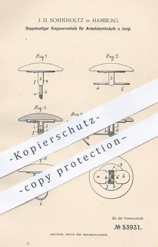 original Patent - J. H. Sohnholtz , Hamburg , 1890 , Klappverschluss für Armstulpen - Knöpfe | Knopf , Schneiderei !!