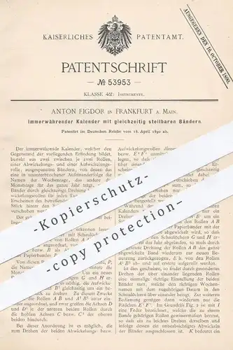 original Patent - Anton Figdor , Frankfurt / Main  1890 , Immerwährender Kalender | Kalendarium , Datum , Jahreskalender