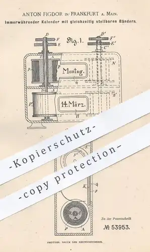 original Patent - Anton Figdor , Frankfurt / Main  1890 , Immerwährender Kalender | Kalendarium , Datum , Jahreskalender